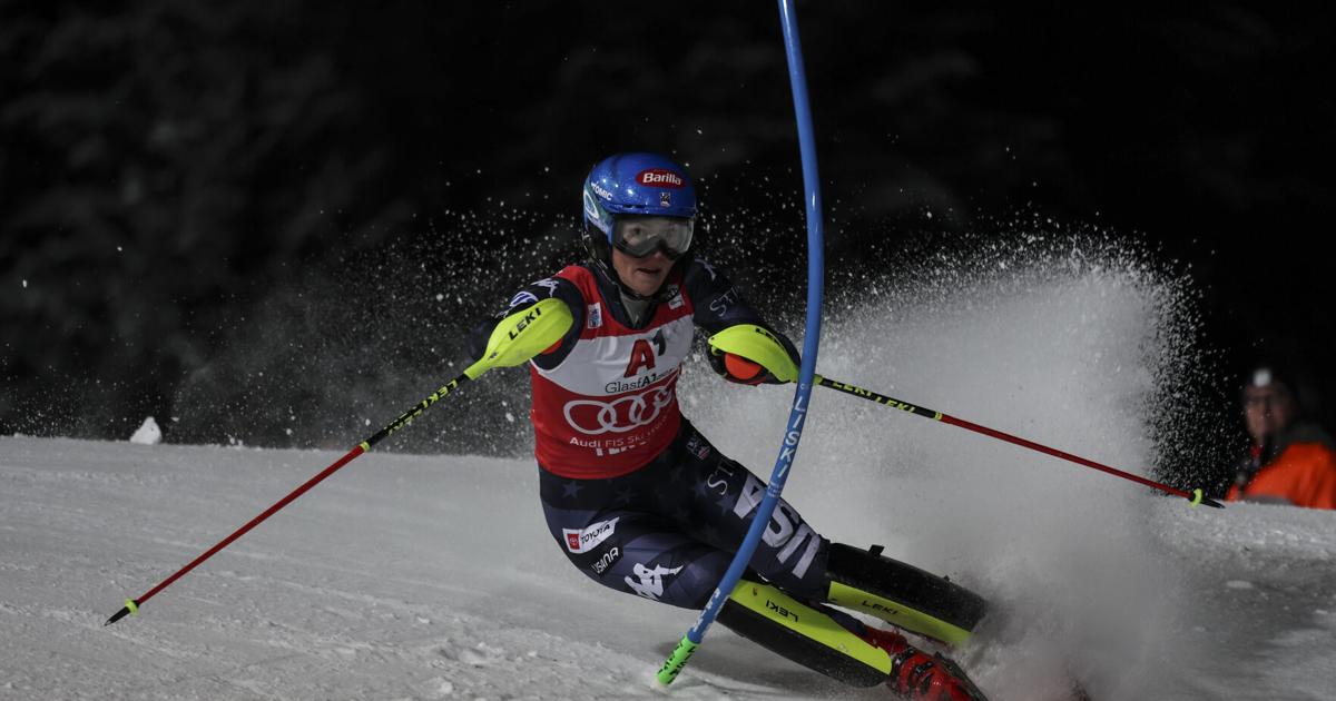Shiffrin trails Vlhova in 1st slalom run of record attempt
