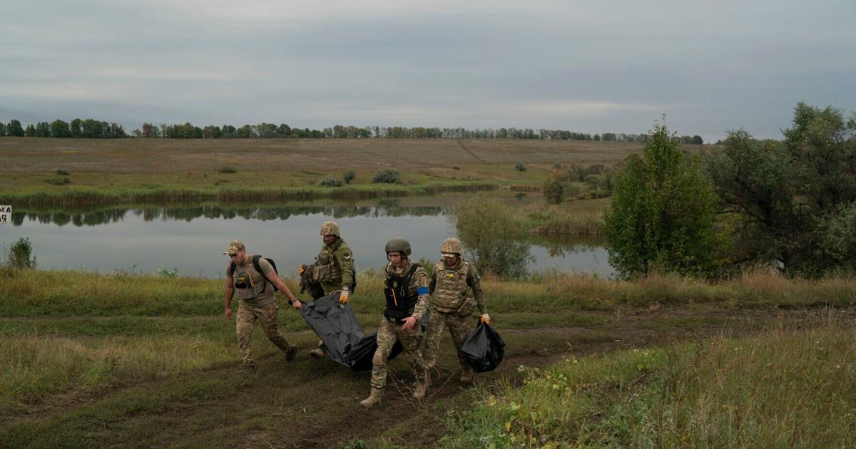 Near the Russian border, bodies still lie on the battlefield